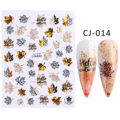 China Mahjong Rose Holographic Design CIA Two Color Nail Sticker Laser Gold Hot Stamping Maple Leaf Sticker For Nails for sale