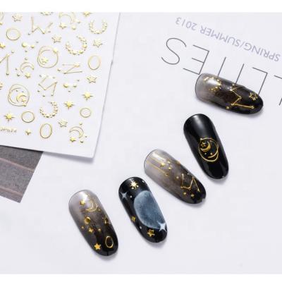 China Finger Nail Art Stamping Effect Nail Art 3D Gold Decal Sticker 12 Pcs/Set Individual Package Nail Sticker NSS001 for sale