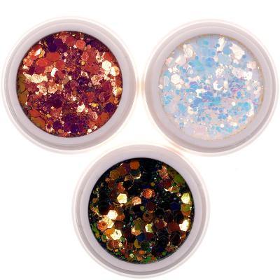 China Hexagonal Chameleon 1 Pot Nail Glitter Glitter Chunky Nail Art Decoration Flake Loose Glitter NG001 for sale