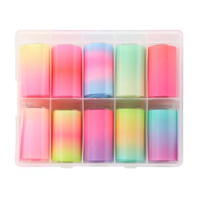 China Nail Decoration NTFB006 Rainbow Pink Color 100x4 cm Rolled Nail Laser Transfer Foil 10 Rolls/Case Glue-On Transfer Nail Foil for sale