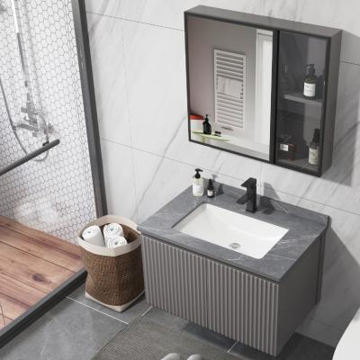 China Modern European Style Wall Hanging Slate Countertop Sink Simple Small Bathroom Cabinets With Mirror for sale