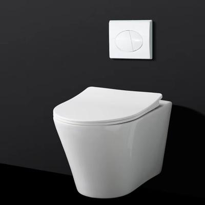 China Automatic Operation European Style Water Saving Rimless Flush One Piece Wall Hung Toilet Bowl for sale