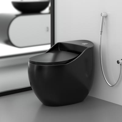 China Double-Flow Sanitary Ware One-Piece Spray Egg Siphonic Flush Matte Black Toilet for sale