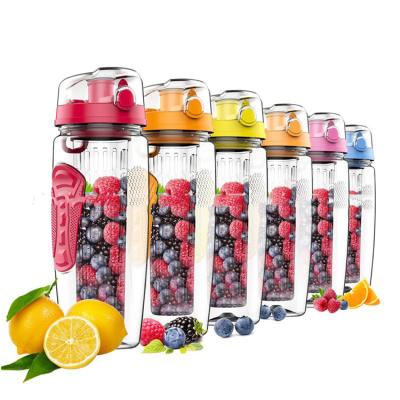 China Eco-Friendly Sustainable Drinking Water Fruit Infuser Tritan Plastic Water Bottle With Filter for sale