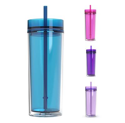 China 16OZ Double Wall Straw Mug Insulated Reusable Plastic Disposable Tumbler With Straw for sale