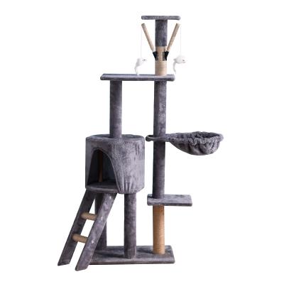 China Wholesale Customized Wood Stocked Sturdy Natural Plush Sturdy Natural Cat Climbing Tree Scratcher Cat Tree Tower for sale