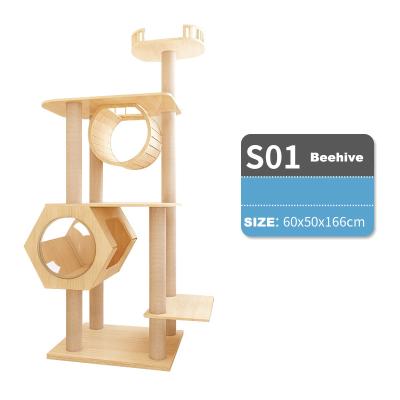 China Viable Pet Products Pet Accessories Gatos Cat Climbing Solid Wood Cat Tree Pet Toys Framee Cat Condo House Tower for sale