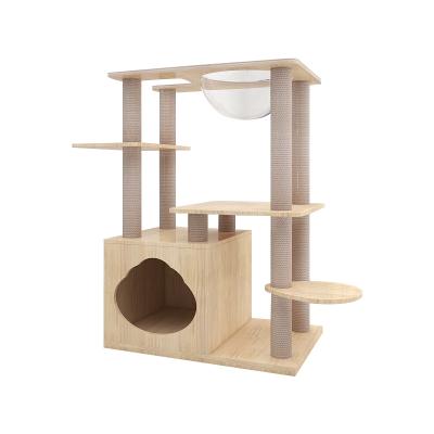 China Viable Hot Selling Original Solid Wooden Luxury Cat Tree Pet Supplies Small Cat Climbing Frame Cat Toys for sale