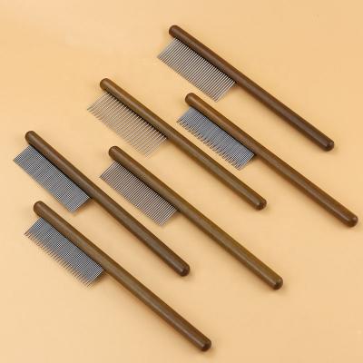 China Viable Factory Wholesale Upscale Four Style Pet Flea Comb Metal Needle Dog Grooming Wooden Comb for sale