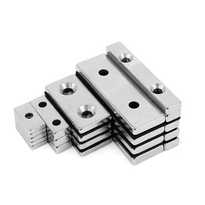 China Wholesale Custom Industrial Magnet High Power Rectangular Magnet With Countersunk Double Hole N35-N52 Neodymium Magnet for sale