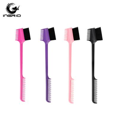 China Salon Tools Professional Custom Logo Bristle Hair Edge Broom Control Hair Comb Plastic Nylon Double Sided Brush for sale