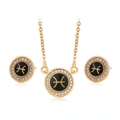 China New CLASSIC Trendy Zodiac Jewelry 18K Gold Pisces Necklace Pendant Earring Set for sale