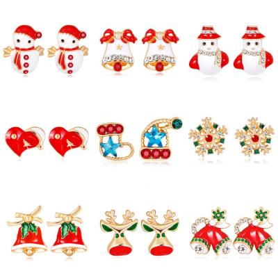 China CLASSIC 2021 European and American fashion cartoon alloy Christmas enamel stud earrings collection for woman for sale