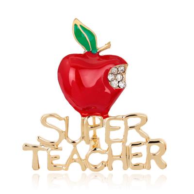 China Classic Alloy Promotional Brooch Plating Rhinestone Christmas Gift Super Teacher Enamel Christmas Brooch for sale