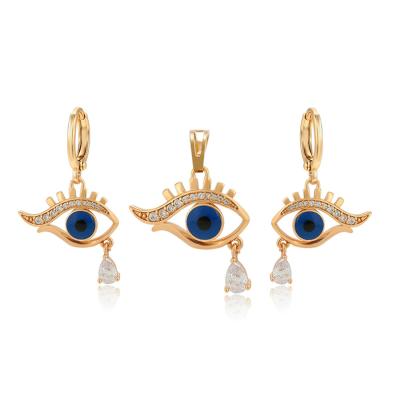 China CLASSIC Design Blue Eyes Personality Fashion Environmental Friendly Copper 18K Gold 2 Piece Set for sale