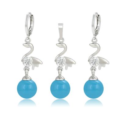 China Fashion CLASSIC Simple High Design Blue Plastic Bead Set Animal Bird Earring Pendant 2 Piece Set for sale