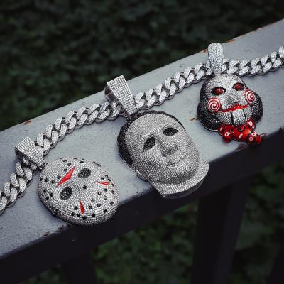 China High Quality Hip Hop Custom Saint Halloween Heavy Gold Iced Out Horror Myers Mask Pendant Necklace Scary for sale