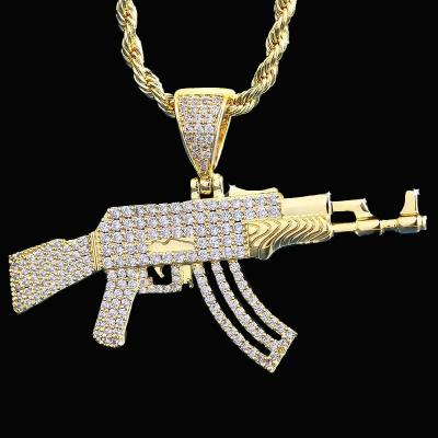 China CLASSIC 14K Gold Plated Uzi Chains Pendant Gun Charm Necklace Iced Out Gold Gun Pendant Necklace for sale