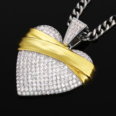 China High Quality Gold Tone Crystal Diamond Love Necklace Iced Hip Hop Repair Broken Heart Charm Pendant Necklace for sale