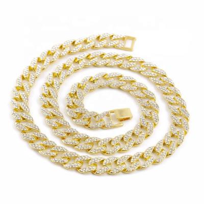 China Men's Hip Hop Necklace Jewelry Bling Rhinestone Finish Miami Cuban Link Gold Chain Necklace Lead Free for sale