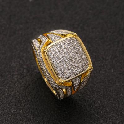 China Vintage Custom Place Fast Delivery Micro Zircon Mens Jewelry Hip Hop Rings Seal 14K Gold Plated Diamond Rings Iced Out for sale