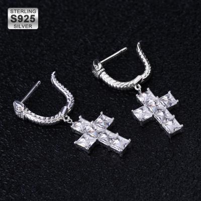 China Hiphop Personalized Silver Zircon 925 Sterling Silver Christmas Hoop Earrings Hip Hop Zircon Earrings for sale