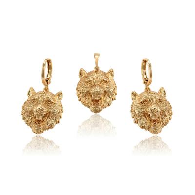 China Hyperbole Jewelry Premium Design Wolf Head 18K Gold Elegant Women's Classic Pendant Earrings 2pcs Set for sale