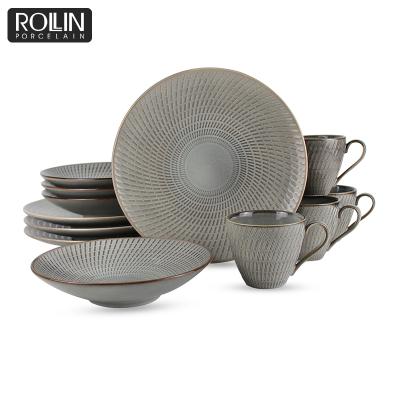 China Western Wholesale Set Of 12 Pieces Ceramic Dinnerware Set For Home And Banquet for sale