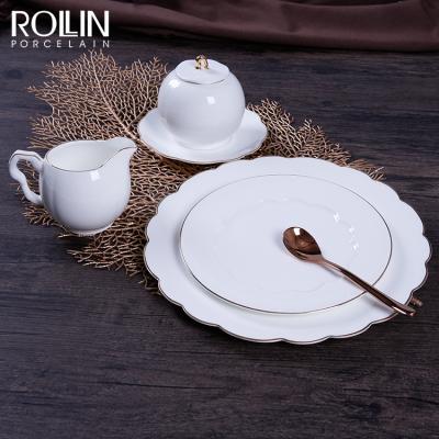 China Sustainable New Design Bone China Dinner Plate Set Hotel Wedding Bone China Dinnerware Set for sale