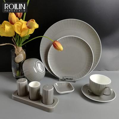 China Viable Hotel Dinner Plate Elegant Bone China Gray Glazed Dinnerware for sale