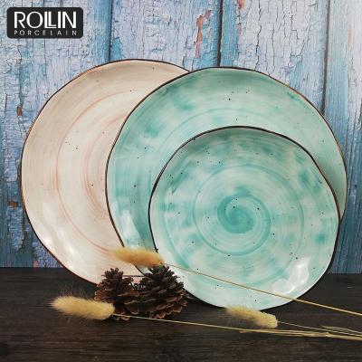 China Viable Wholesale High Quality Custom Series Porcelain Ceramic Color Glazed Round Flat Dinner Plate for sale