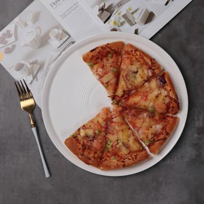 China Sustainable Modern Round Shape Pizza Serving Plate Porcelain Ceramic White Pizza Dish Restaurant for sale