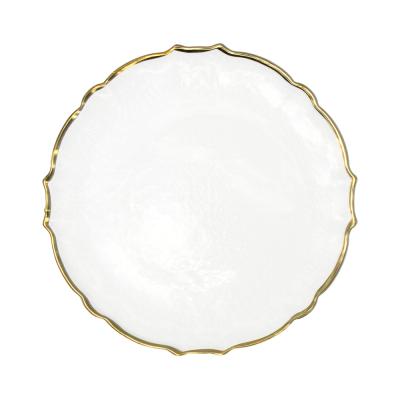 China New Customized Viable Gold Rim Clear Sunflower Glass Charger High Quality Plate for sale