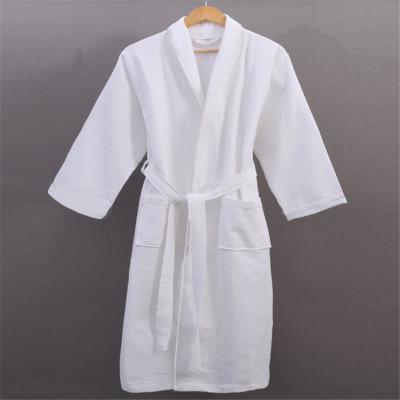 China Nondisposable Hot Sale Luxury 100%cotton Shawl Collar Waffle Cloth White Bathrobe With White Piping For Wholesale for sale