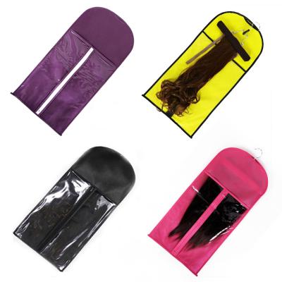 China Nonwoven Folding Hair Extensions Carrier Storage Suit Crate Bag Package With Wooden Hanger For Virgin Hair Weft Clip In Hair Extension for sale