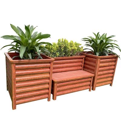 China Flower Grain Transfer Printing Wood Planter Box Decoration 6063 Aluminum Flower Plant Pot And Chair for sale