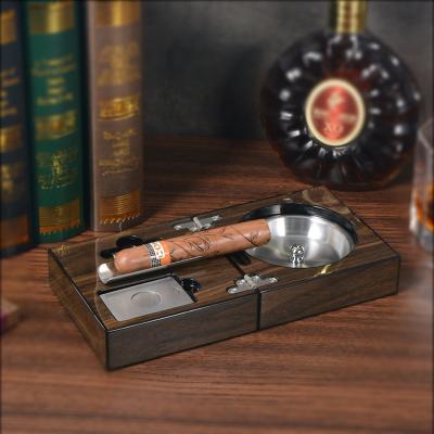 China Fasion High Quality Wooden Cigar Ashtray with Cigar Accessories Cigar Cutter and Punch for sale