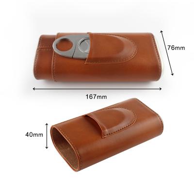 China Portable Amazon Hot 3 Finger Cigar Case Leather With Cigar Accessories Cigar Cutter for sale