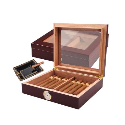 China Handmade Luxury Gift Wooden Cigar Box Desktop Humidor Humidifier with Hygrometer and Humidifier for sale