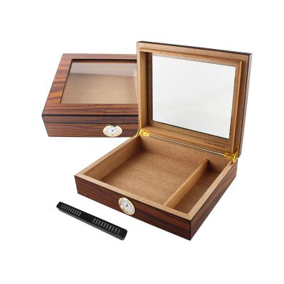 China Handmade Glass Top Cigar Box Handcrafted Matt Printing Cedar Cigar Humidor Box with Humidor Holds 25-30 Cigars for sale