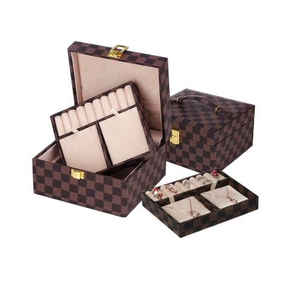 China Custom Portable Jewelery Gift Box Jewelry Storage Boxes 2 Layers Ring Box Earrings Necklace Pu Leather Jewelry Packaging for sale