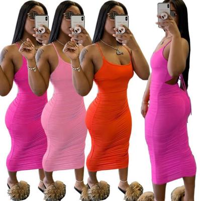 China Anti-Static Women Fashion Sleeveless Backless Sheath High Waist Slim Fit Casual Stacked Summer Spaghetti Strap Package Hip Dress for sale