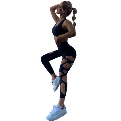 China 2021 Summer Elastic Women's Breathable New Fashion Women's Yoga Pants Hole Pants for sale