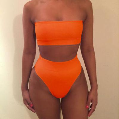 China 2021 Breathable New Solid Bikini Set Two Piece 2 Piece Swimsuit Women Strapless Swimsuit Swimwear for sale