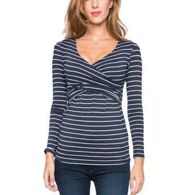 China Sustainable Women's Nursing Tops Maternity Comfortable Striped Long Sleeve Breastfeeding T-Shirt for sale