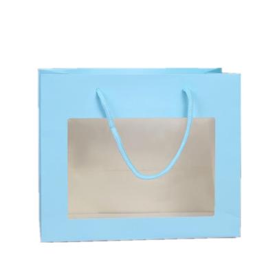 China Wellbeen Recyclable Factory New Custom Creative Marble Paper Bags With Clear Window For Flower Gift Toys Support Window Gift Paper Bags for sale