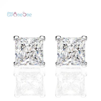 China Fashion 6*6mm Trendy Direct Zirconia Woneone High End Zircon 925 Sterling Silver High Carbon Drill Stud Earrings for sale