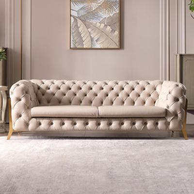 China Manufacturers Gray Leather Metal Leg Chesterfield Sofa Custom Contemporary Large Furniture Soft Comfortable Couch for sale