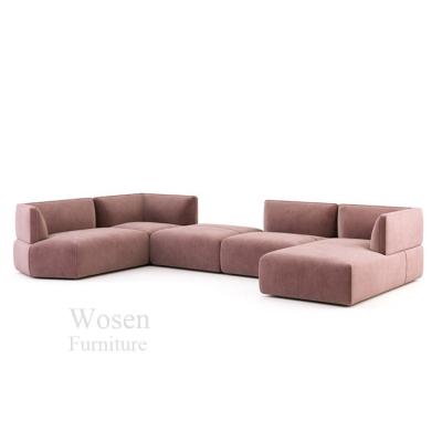 China Wosen European Style Soft Modern Pink Velvet U Shaped Curved Sofas Set Living Room Pink Sofa for sale