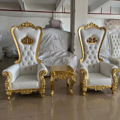 China EUROPEAN Luxury Royal Bride and Groom Furniture White Leather Wedding Throne Wood Carving Chair for sale